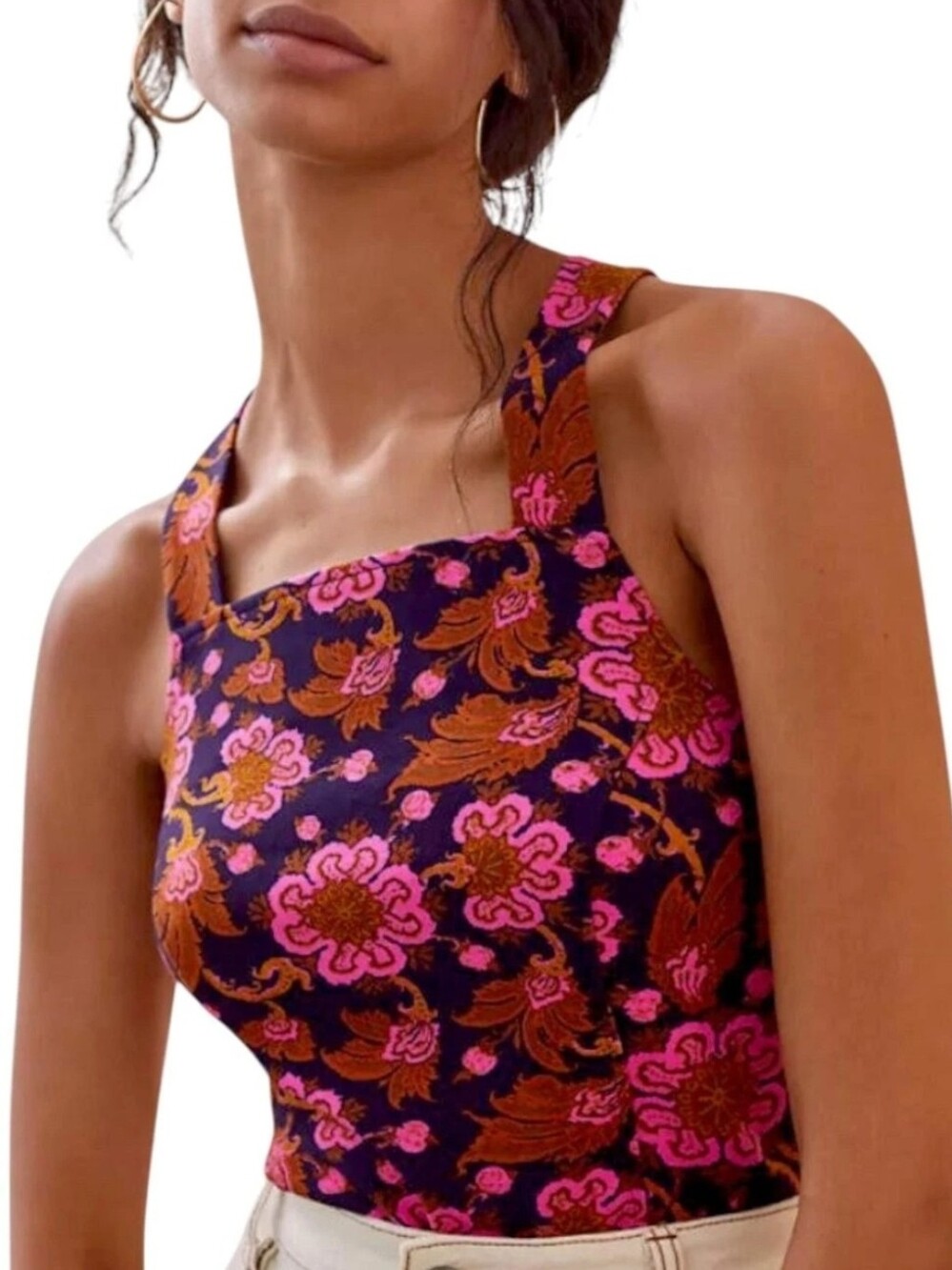 Anthropologie | Porridge Seamed Cross Back Tank Top Pink Navy Bohemian